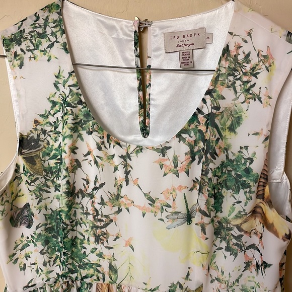 Ted Baker Liano Dancing Leaves Bird Butterfly Dragonfly Print A-Line Dress 8 - Picture 4 of 9